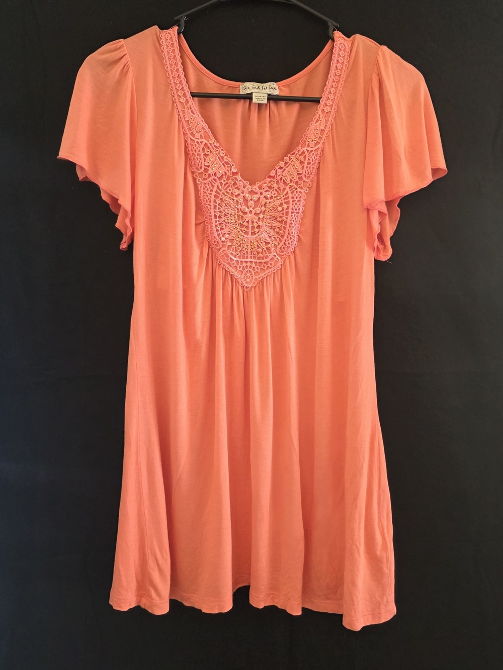 live and let live Coral Crochet V‑Neck Flutter Sleeve Tunic